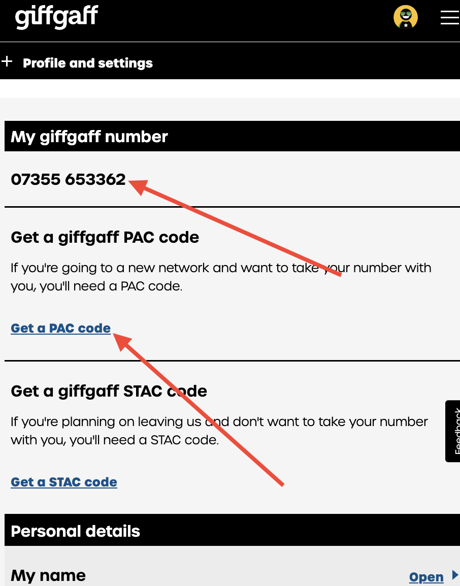 Giffgaff 登录与仪表盘界面