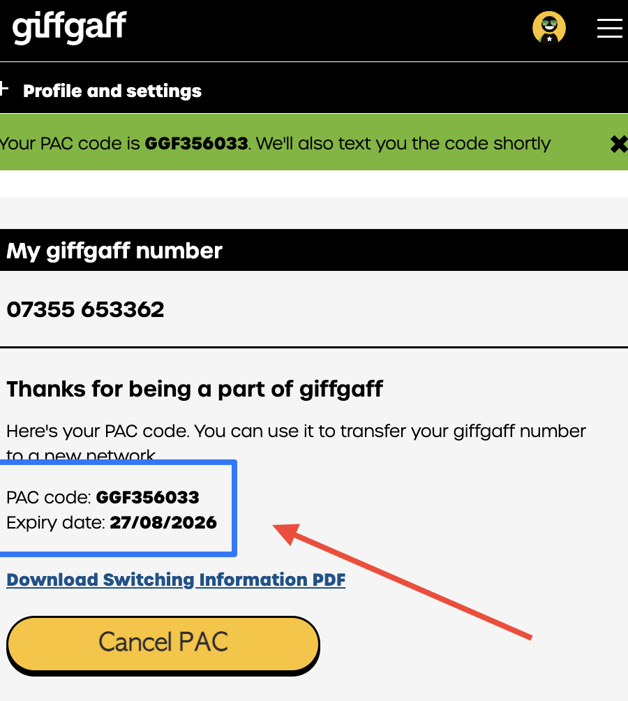 Giffgaff 登录与仪表盘界面